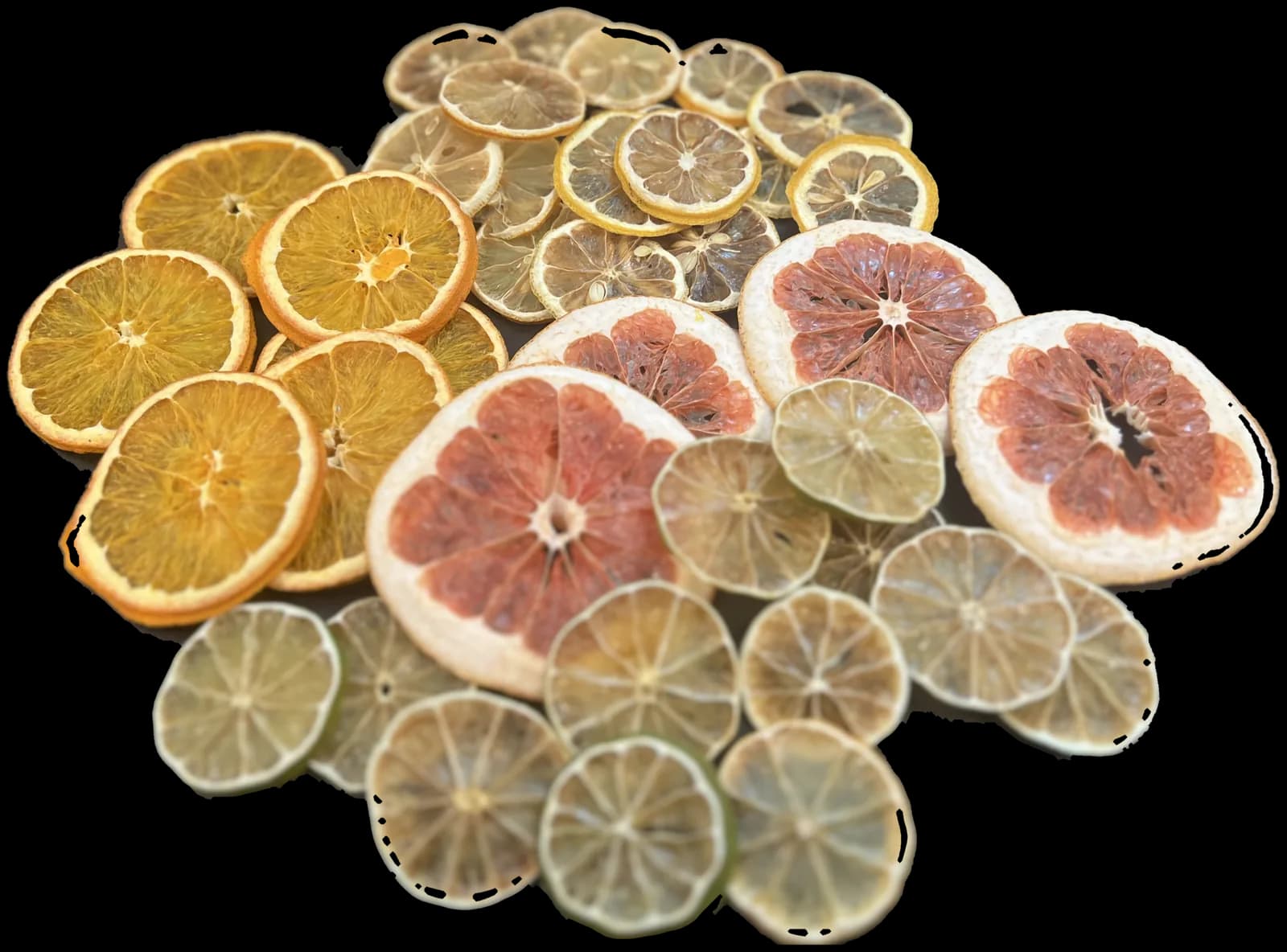 Gedroogde schijfjes sinaasappel, citroen, limoen en grapefruit van Jong Gedroogd